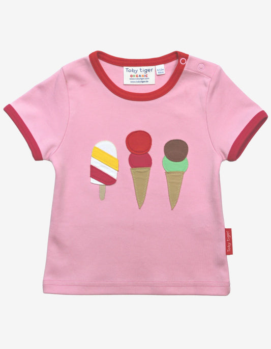 Organic short-sleeved shirt with ice cream applications