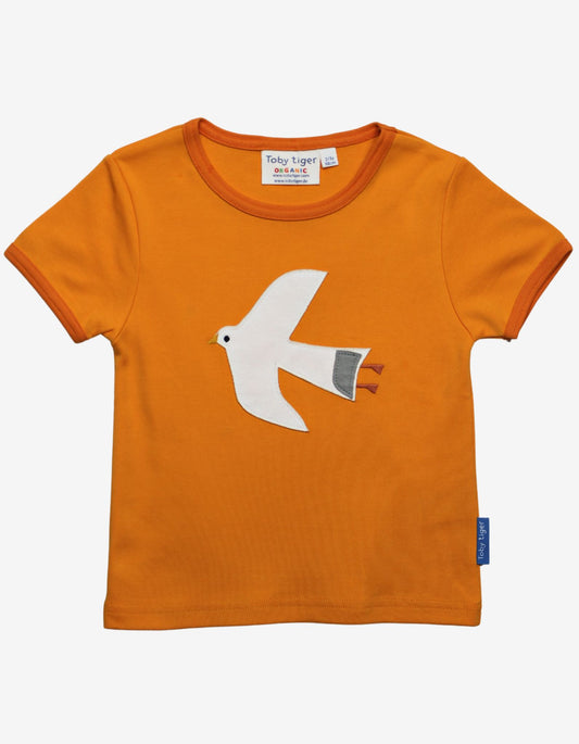 Organic short-sleeved shirt with seagull applications
