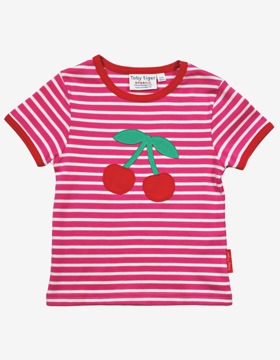 Organic short-sleeved shirt with cherry applications