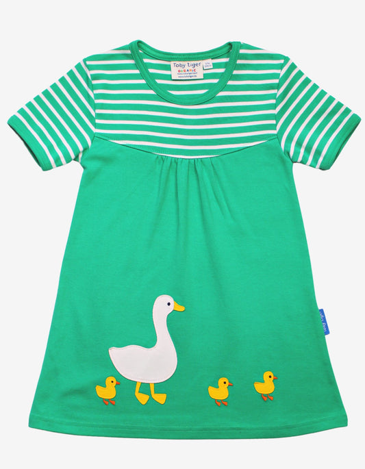 Short-sleeved dress made from organic cotton with duck appliqué