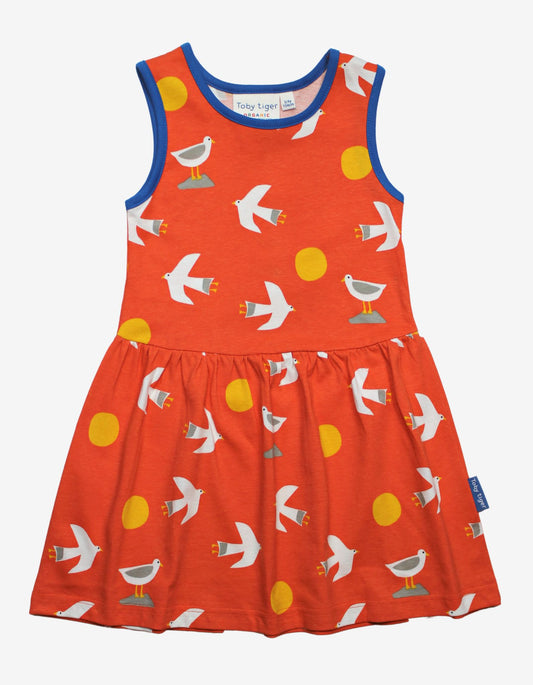 Summer dress made from organic cotton with a seagull print