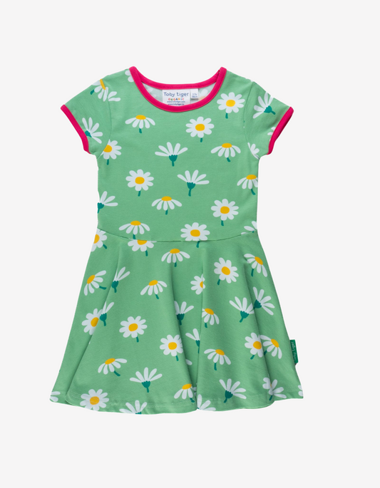 Dress, short sleeves, organic cotton with daisy print
