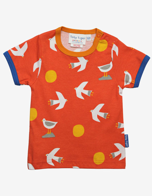 Organic short sleeve shirt with seagull print