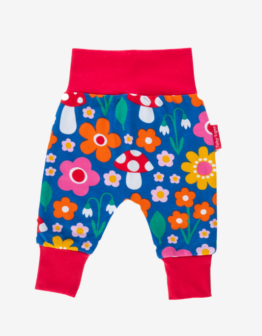 Organic cotton "Yoga Pants" with flower pattern and toadstool applications