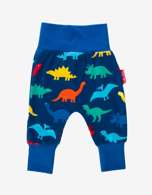 Organic "cotton yoga pants" with colorful rainbow dinosaur print